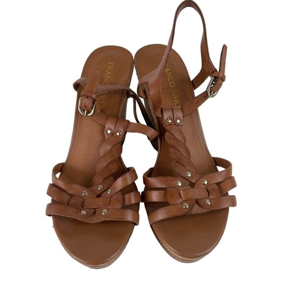 Franco Sarto Womens Size 8.5M Open Toe Platform Wedge Sandals Brown Leather - Picture 1 of 10